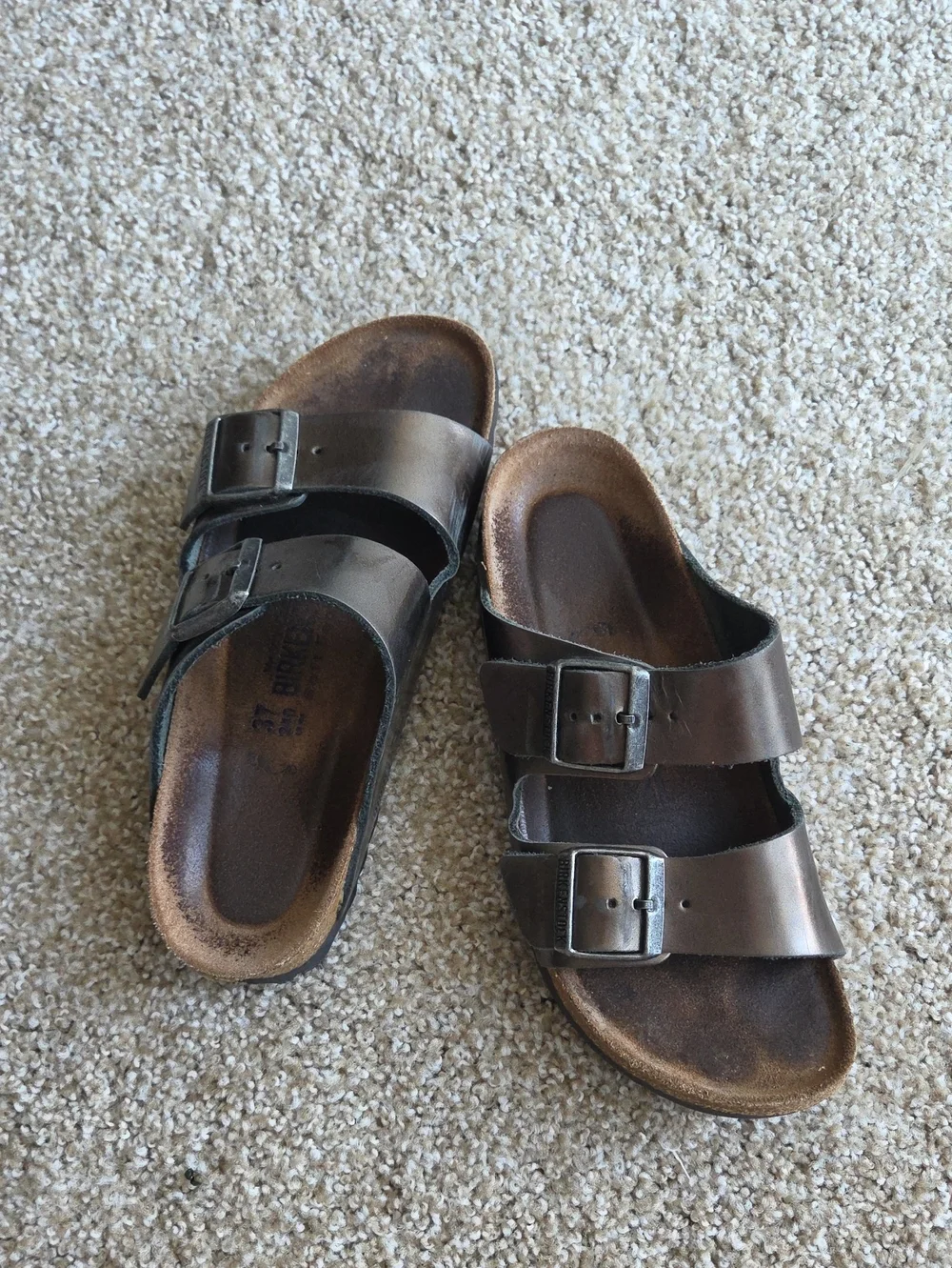 Birkenstock Brown/Black Leather Buckle Slide Sandals